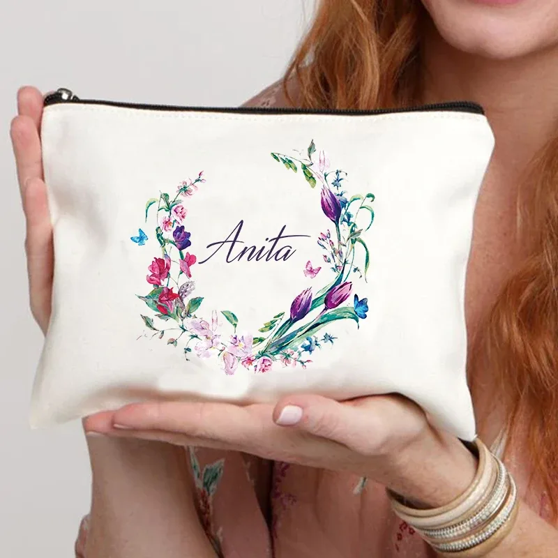 trousse à cosmétiques personnalisée avec nom, meilleur cadeau pour les enseignants de demoiselle d'honneur, femme, sœur, trousse de maquillage personnalisée, trousse de toilette tendance pour femmes