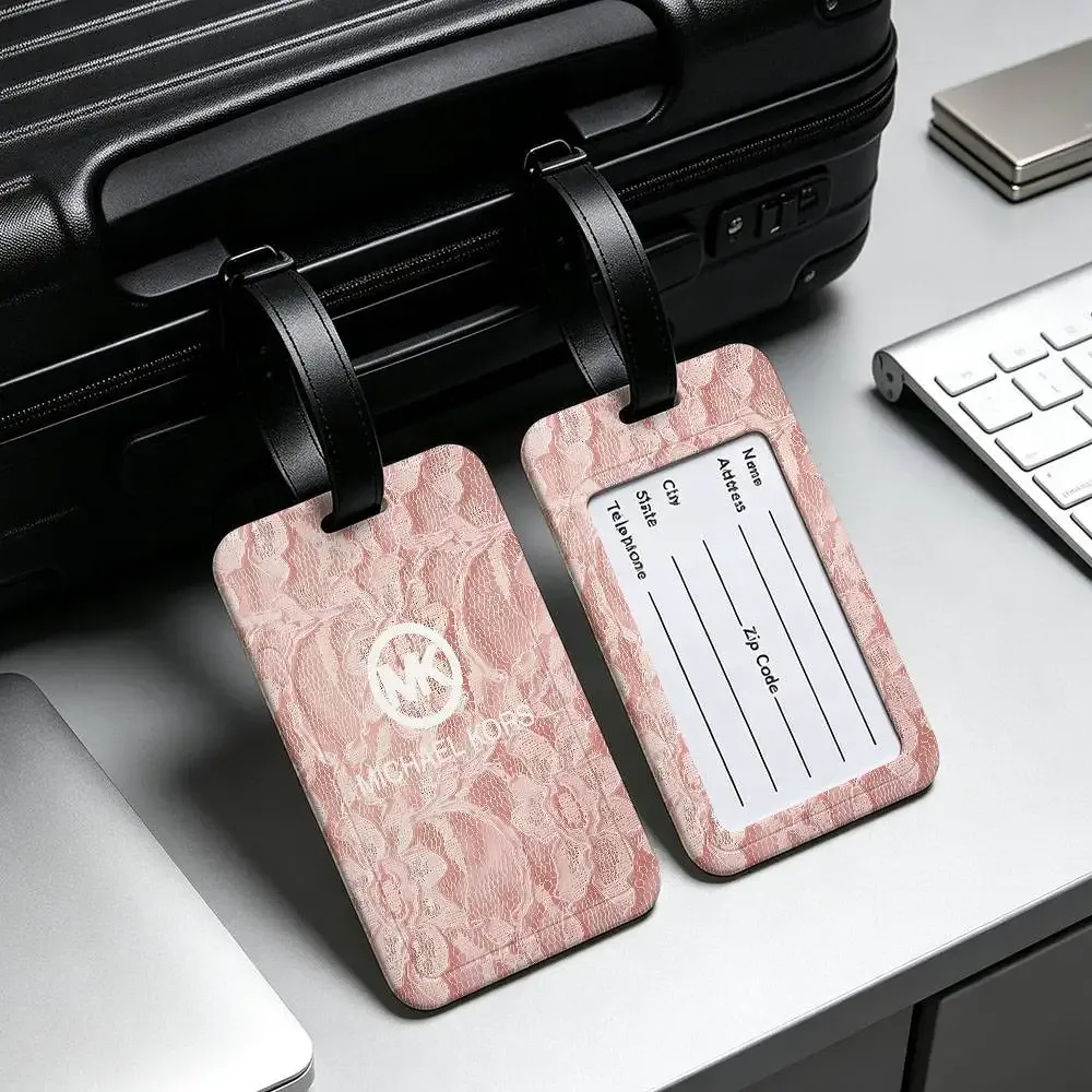m-michaels-fashion-kors étiquette de bagage en pvc anti-perte avec porte-carte d'informations pour les voyageurs, utilisation quotidienne en extérieur