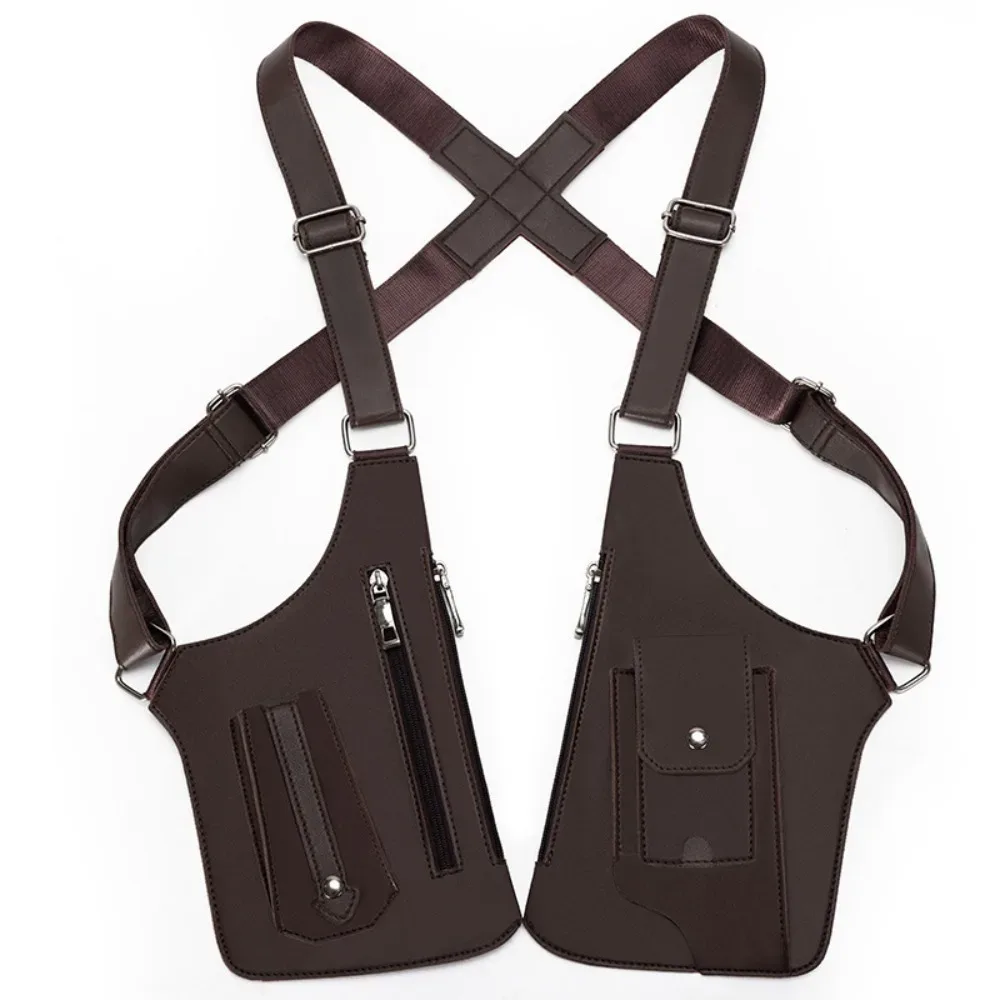 sac de poitrine rétro antivol multi-poches en cuir avec sangle dissimulée, sacoche multifonction pour téléphone portable, idéal pour la chasse