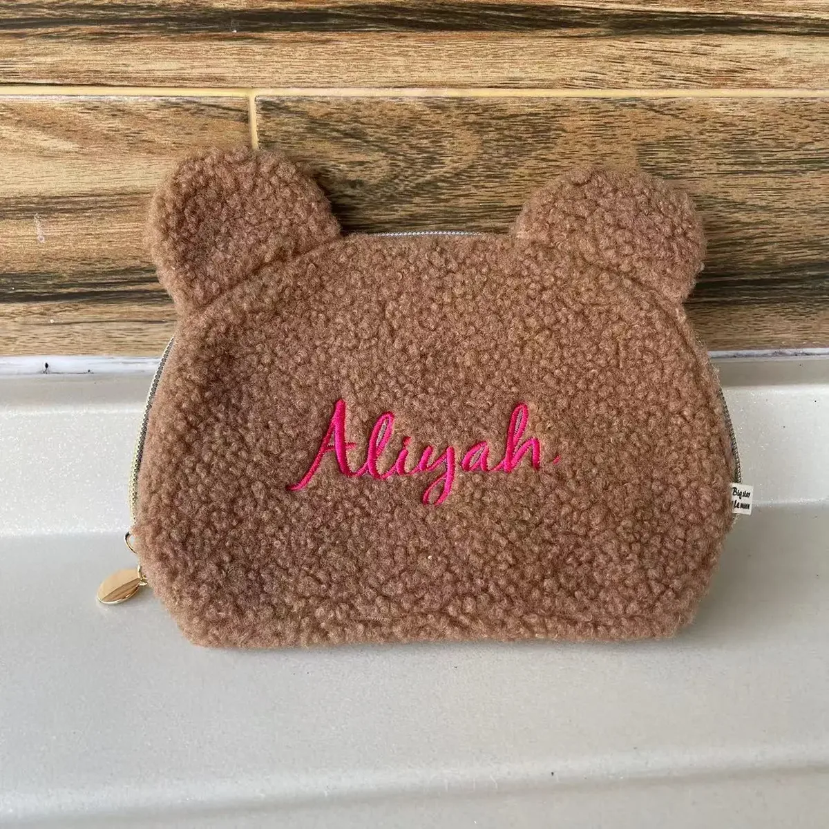 trousse de maquillage personnalisée teddy sherpa, trousse de maquillage personnalisée, sac de voyage personnalisé, cadeau de demoiselle d'honneur, souvenir de mariage gi