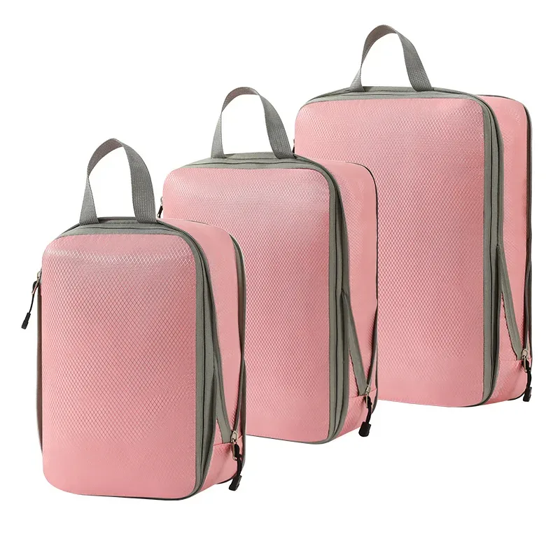 organisateur voyage polyester gris clair cube sac compression tissu imperméable transport vêtements pratique empilable