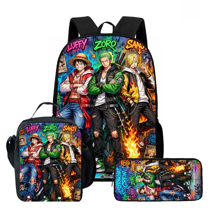 sac dos polyester dessin animé noir motifs personnages animés format 20 35 litres poche ouvrante sangles ajustables usage scolaire voyage