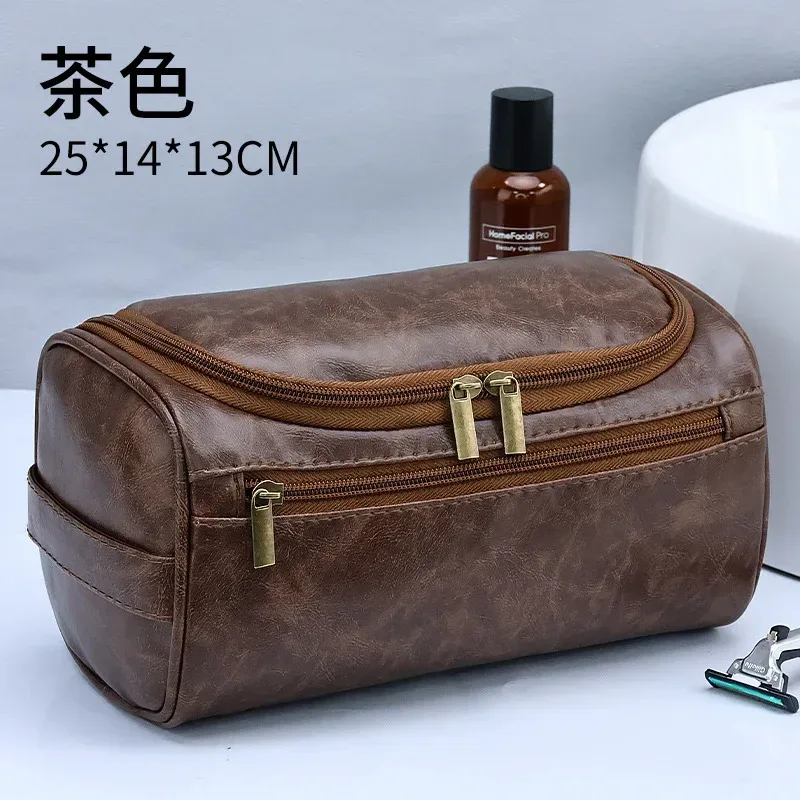 nouvelle trousse de maquillage suspendue 2026, grande capacité, en cuir pu, trousse de toilette double couche, trousse de cosmétiques pour hommes, organisateur d'essentiels de voyage