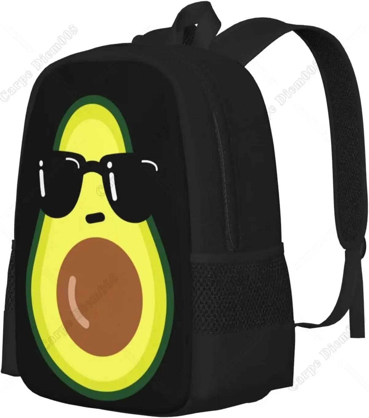 sac à dos de dessin animé drôle avec lunettes de soleil noires, sacs d'école, sac de voyage, ordinateur portable, cartable léger, cool, avocat