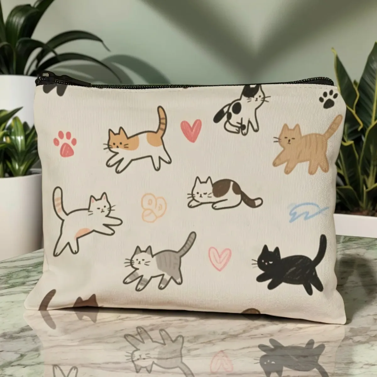 pochette cosmétique ludique en forme de chat de dessin animé, organisateur léger à fermeture éclair, prêt pour les voyages pour les enfants et les parents, vacances aiguisées et utilisation scolaire