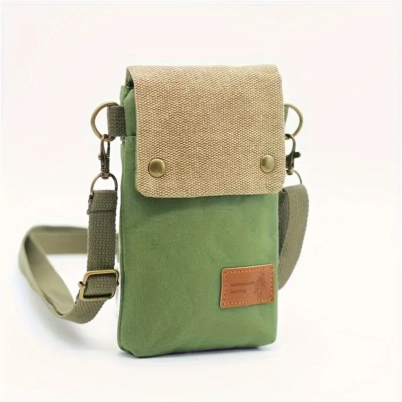 sac à bandoulière en toile de couleur unie pour téléphone portable, sac en tissu simple pour femmes, sacoche à la mode, porte-monnaie à bandoulière