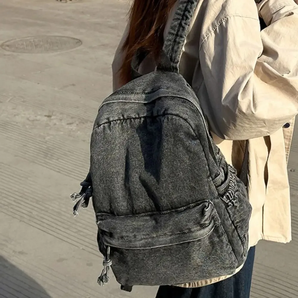 sac à dos en jean y2k tendance, style urbain, grande capacité, sac à main vintage, sac de shopping, sac bandoulière uni de style japonais pour fille