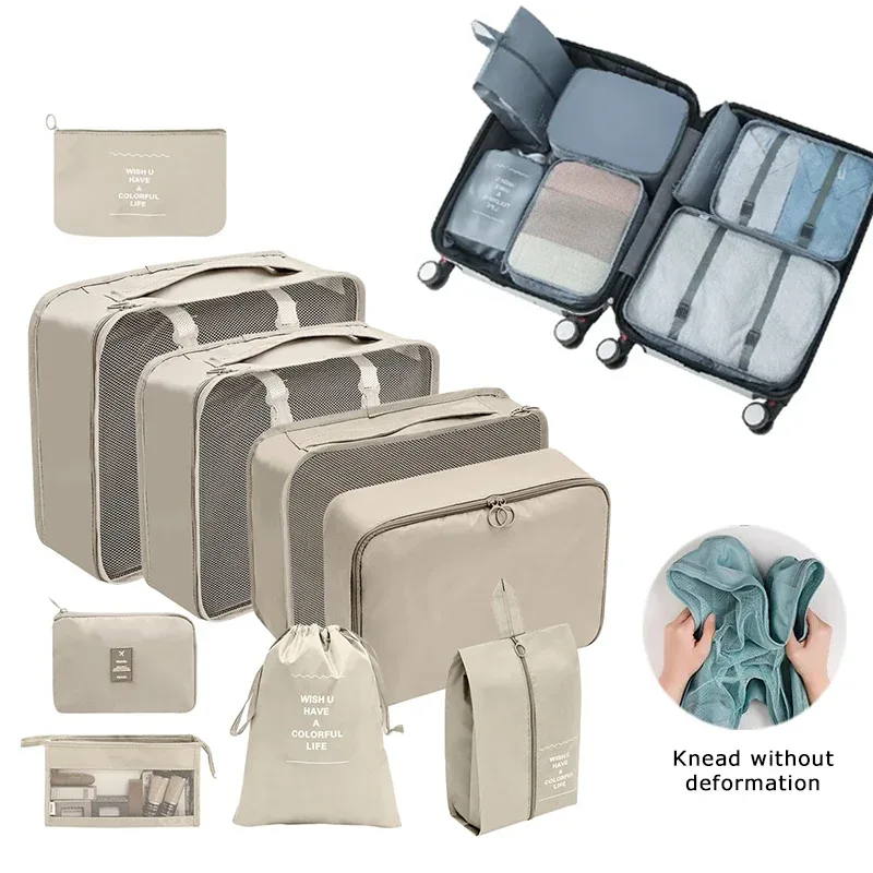 7/8/9 pièces nouvel ensemble organisateur de voyage sacs de rangement grande capacité valise stockage bagages vêtements tri organisateur ensemble pochette à chaussures