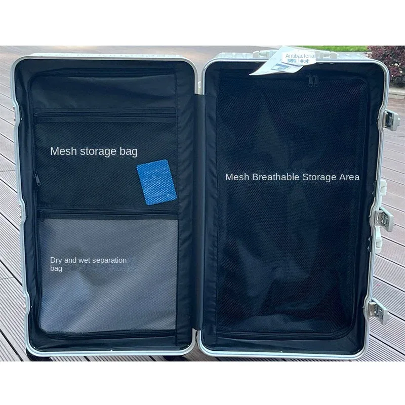 nouvelle valise cadre en aluminium bagage roulant avec porte-gobelet porte-cabine matériau pc valise sur roulettes grande capacité