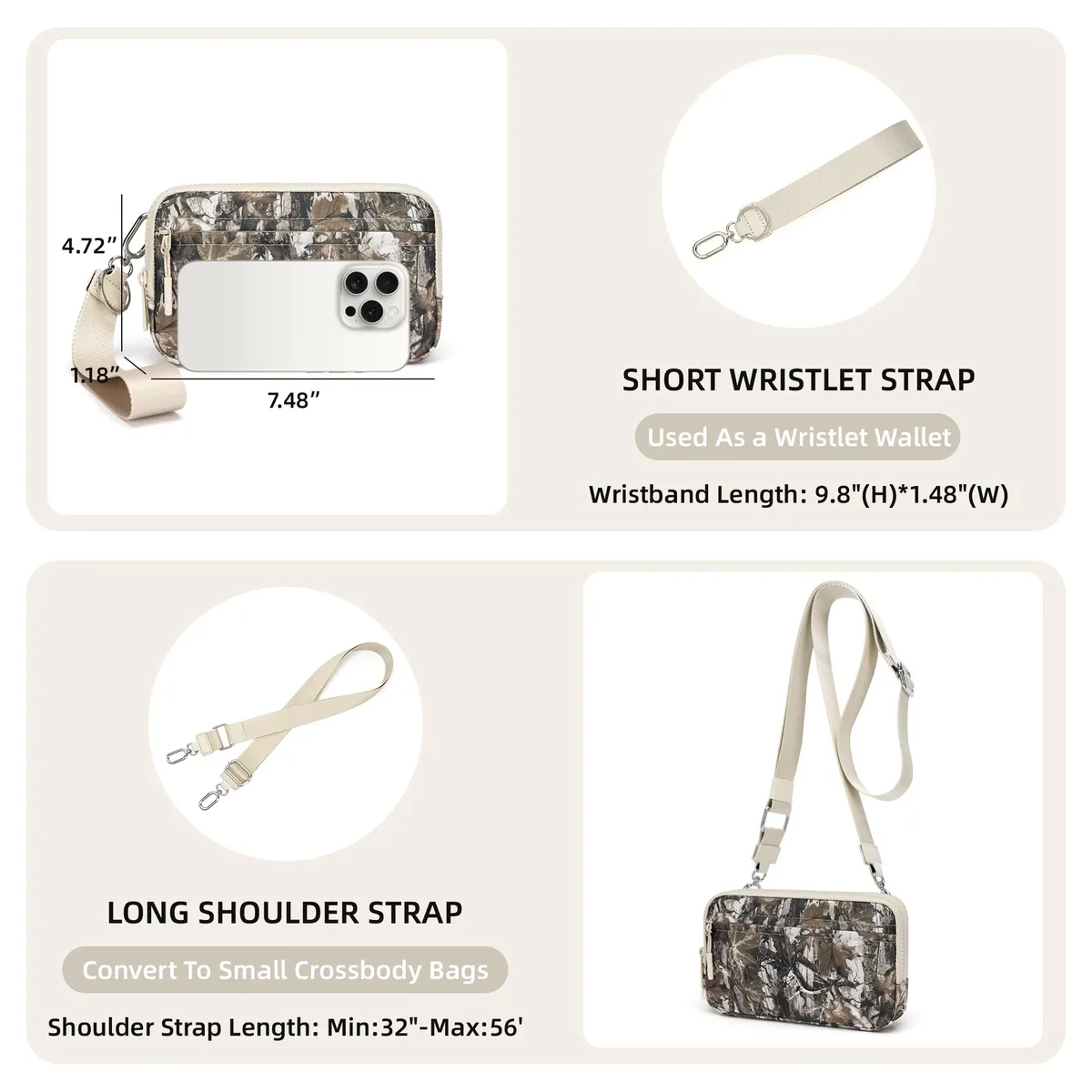 portefeuilles à poignet pour femmes, portefeuille matelassé en nylon avec 4 fermetures éclair, porte-cartes de crédit de voyage, organiseur de téléphone portable