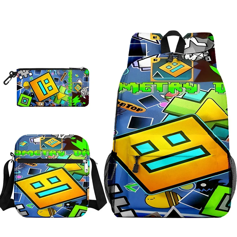 populaire cool geometry dash 3d imprimé 3 pièces/ensemble sacs d'école pour élèves sac à dos pour ordinateur portable sac à dos sac à bandoulière incliné trousse à crayons