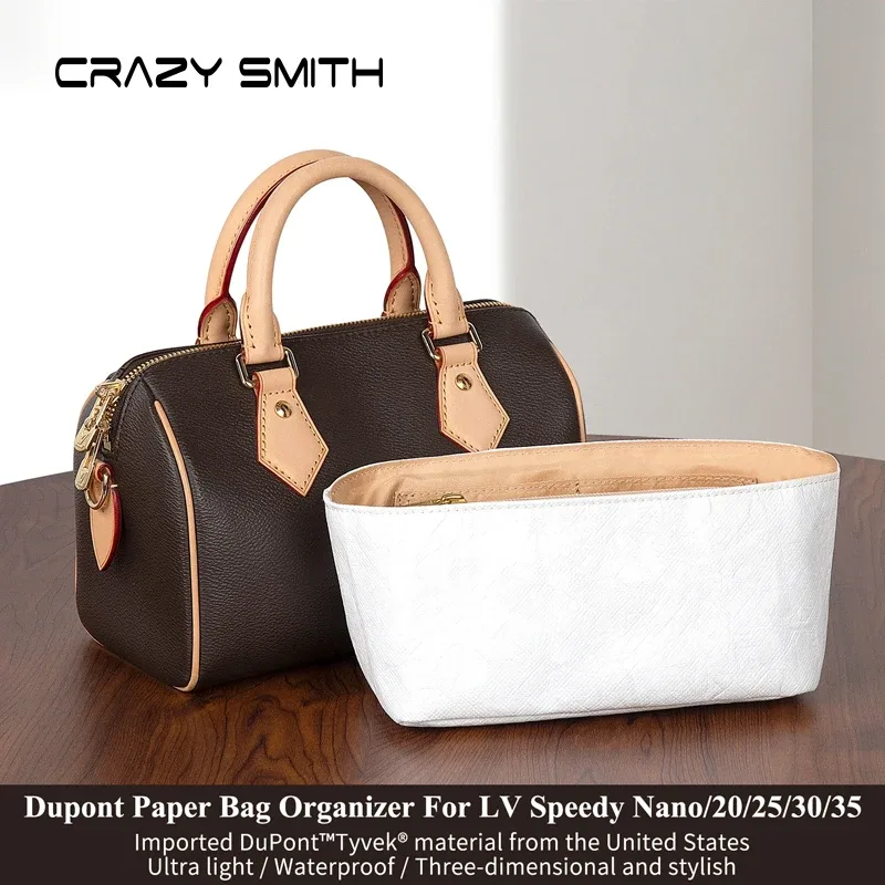 Pochette Organisation Tissu Tyvek Papier Dupont Beige Intérieur Clair Voyage Adaptation Sac LV Speedy Nano Twenty Twenty Five Thirty Thirty Five Cosmétiques