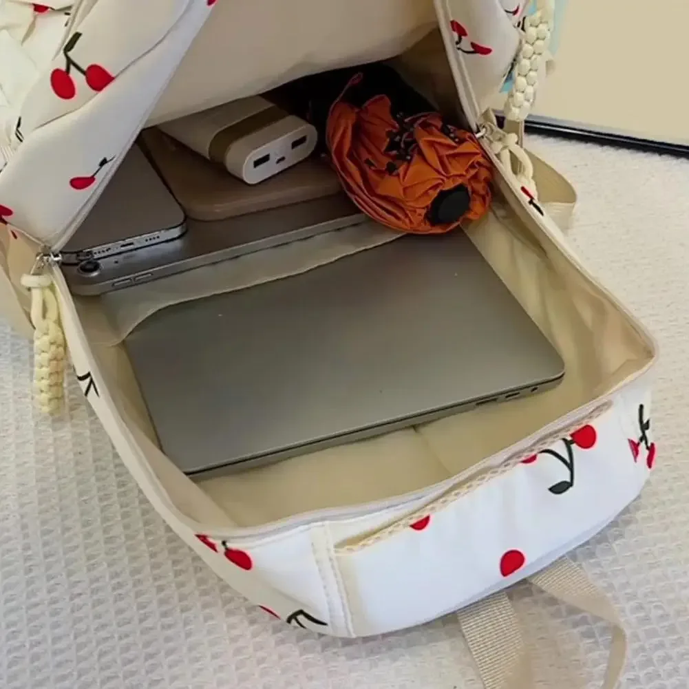 sac dos nylon rose fraises blanc grand capacité étudiant accessoires poche organisateur voyage université