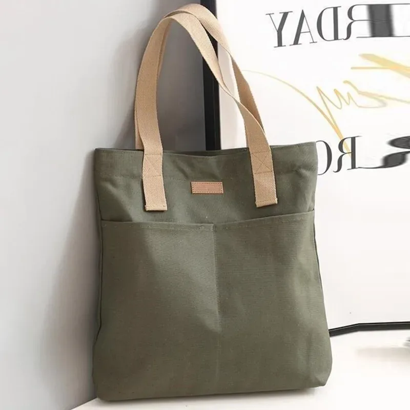 sac à bandoulière en toile pour femmes, sacs de shopping pour dames, sacs d'épicerie de haute qualité, fourre-tout de couleur unie pour livres pour filles