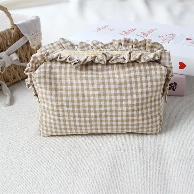 pochette de maquillage style ins à bordure feuille de lotus, trousse de toilette portable délicate, cadeaux exquis pour les occasions nuptiales et l'utilisation quotidienne en voyage