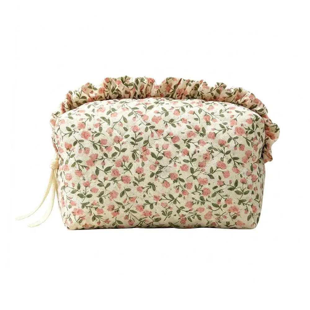 pochette polyester floral bleu blanc motif fleur nœud voyage cosmétique organisateur maquillage capacité grande taille portable