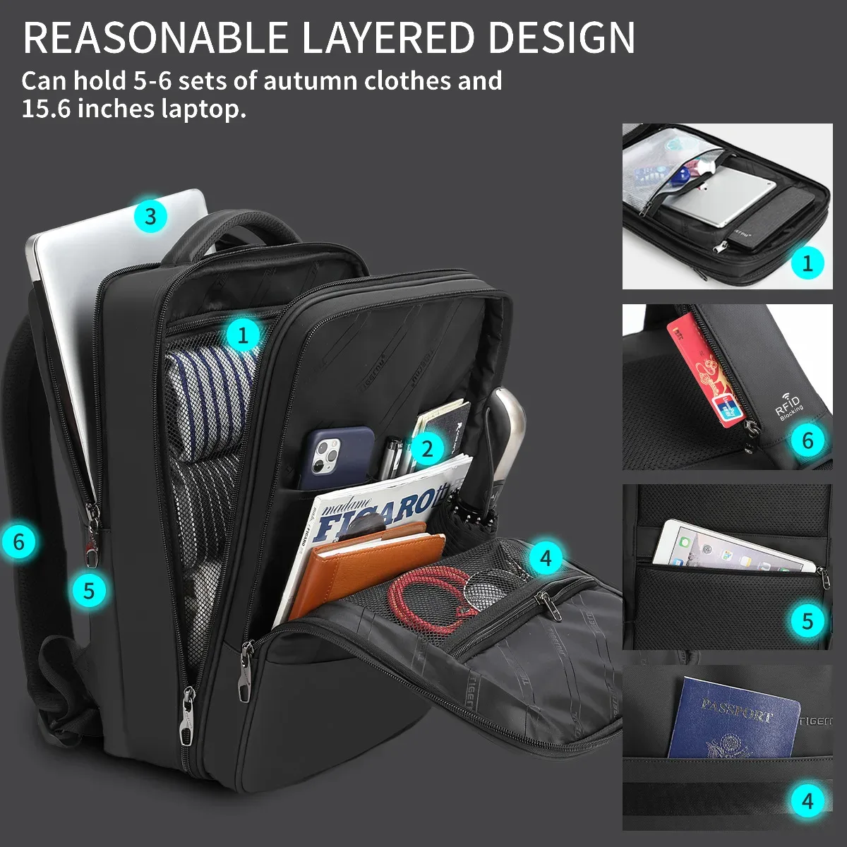 tigernu anti-vol sac à dos 15.6 pouces sac à dos pour ordinateur portable hommes tpu sacs à dos de voyage imperméables sacs d'école pour hommes sacs à bagages
