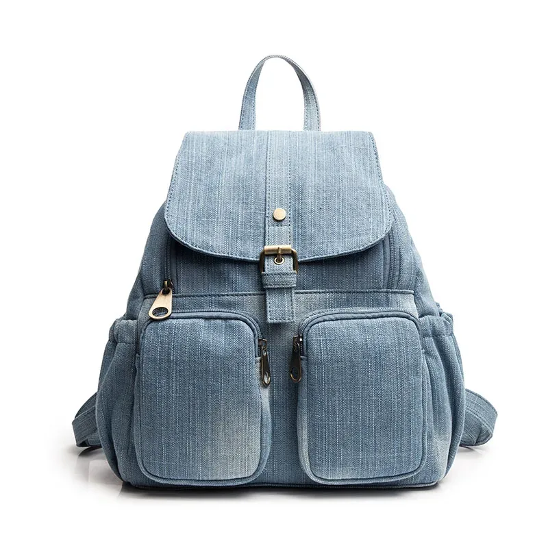 sac à dos en denim pour femmes, sac à bandoulière de loisirs et de voyage, grande capacité, cartable à la mode pour filles