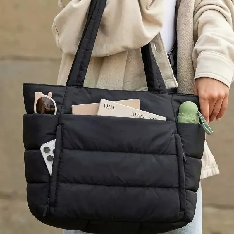 sac fourre-tout matelassé pour femme, couleur unie, pour le quotidien, l'université, les loisirs, les voyages et les sorties courtes