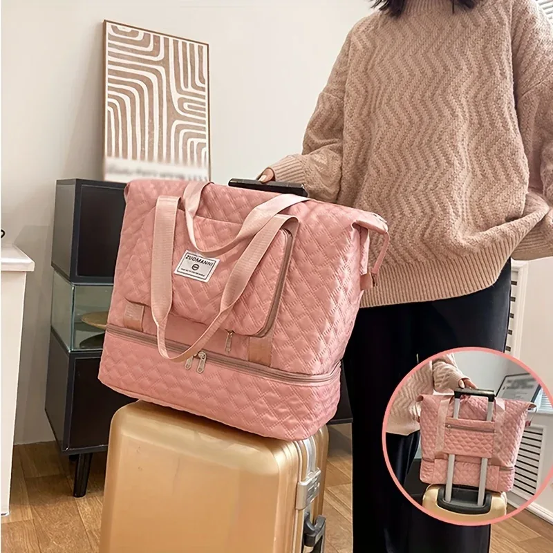 sac de voyage de grande capacité pour femmes, léger, motif argyle, sac de nuit pour week-end, sac de rangement épais pour salle de sport