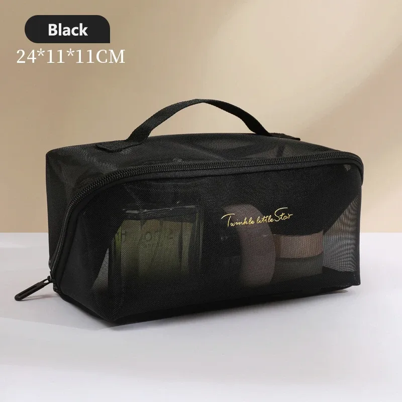 sac de rangement de maquillage en maille transparente, vente en gros, pochette de toilette de maquillage de voyage, sac de toilette, fourre-tout organisateur de cosmétiques, sacs à fermeture éclair