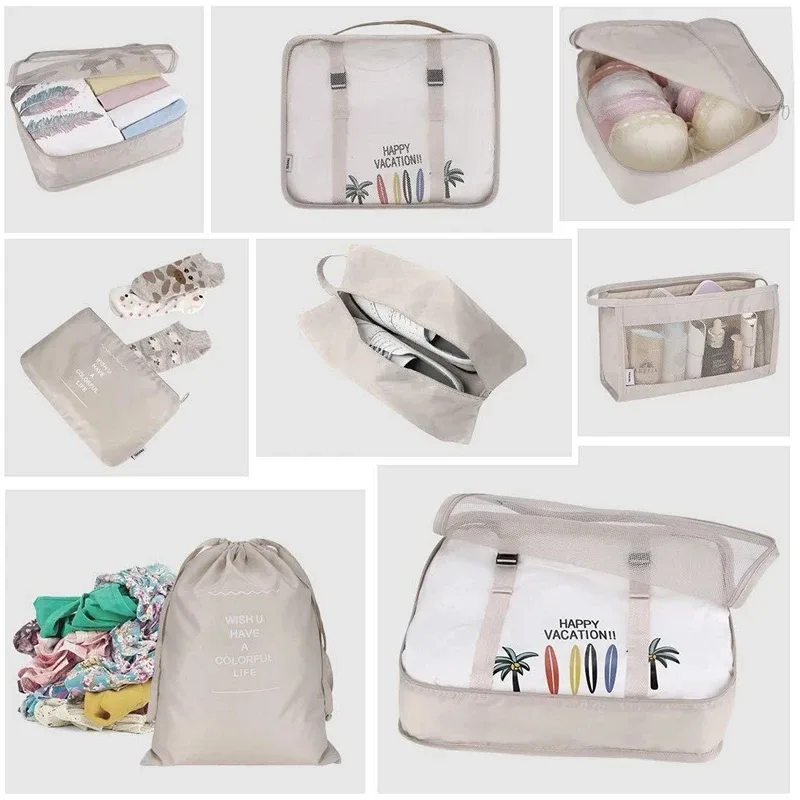 7/8/9 pièces nouvel ensemble organisateur de voyage sacs de rangement grande capacité valise stockage bagages vêtements tri organisateur ensemble pochette à chaussures