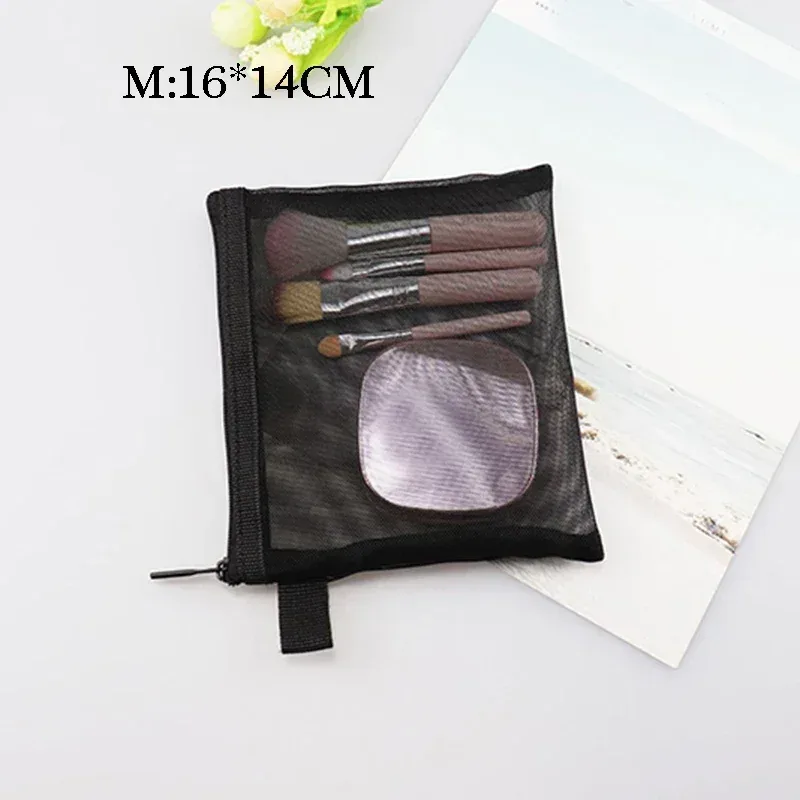 sac à cosmétiques en maille pour femmes, rangement de voyage, sac de maquillage, organisateur, pochette de maquillage portable, petite et grande trousse de toilette et de beauté