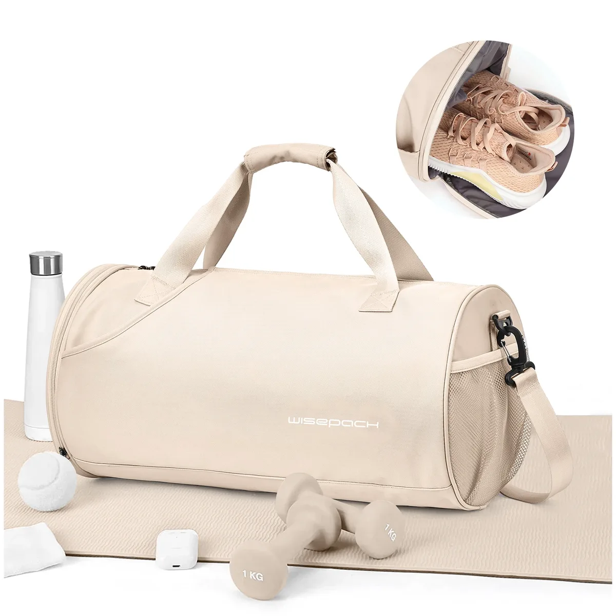 sac de sport pour femmes, sac de jour pour la salle de sport et le week-end, sac de voyage étanche avec compartiment pour chaussures et vêtements