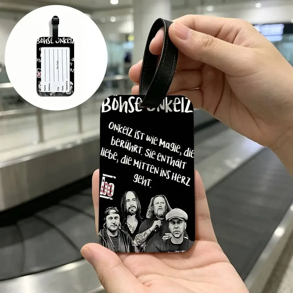 étiquette d'identification de bagage anti-perte en pvc hot band b-bohse o-onkelz, porte-carte d'information amovible, étiquette de bagage de voyage