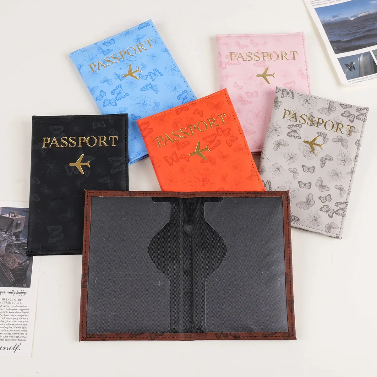 porte-passeport en cuir pu, motif papillon élégant, accessoires de voyage, 1 pièce, étui de protection
