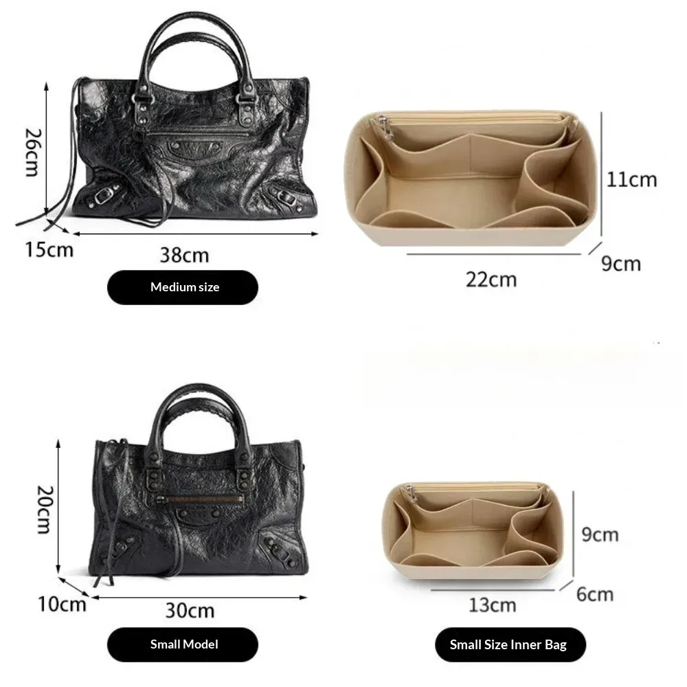organisateur de sac à main en feutre de qualité supérieure, insert de sac, séparateur intérieur, pochette à maquillage, rangement cosmétique de voyage pour sac de moto vintage
