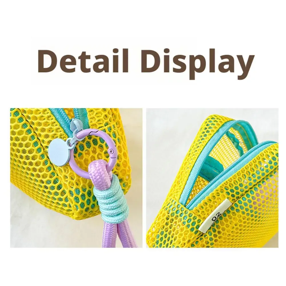 mini pochette en maille dopamine, étui carré coloré pour écouteurs, trousse à cosmétiques portable pour rouge à lèvres, organiseur de rangement respirant pour articles de toilette