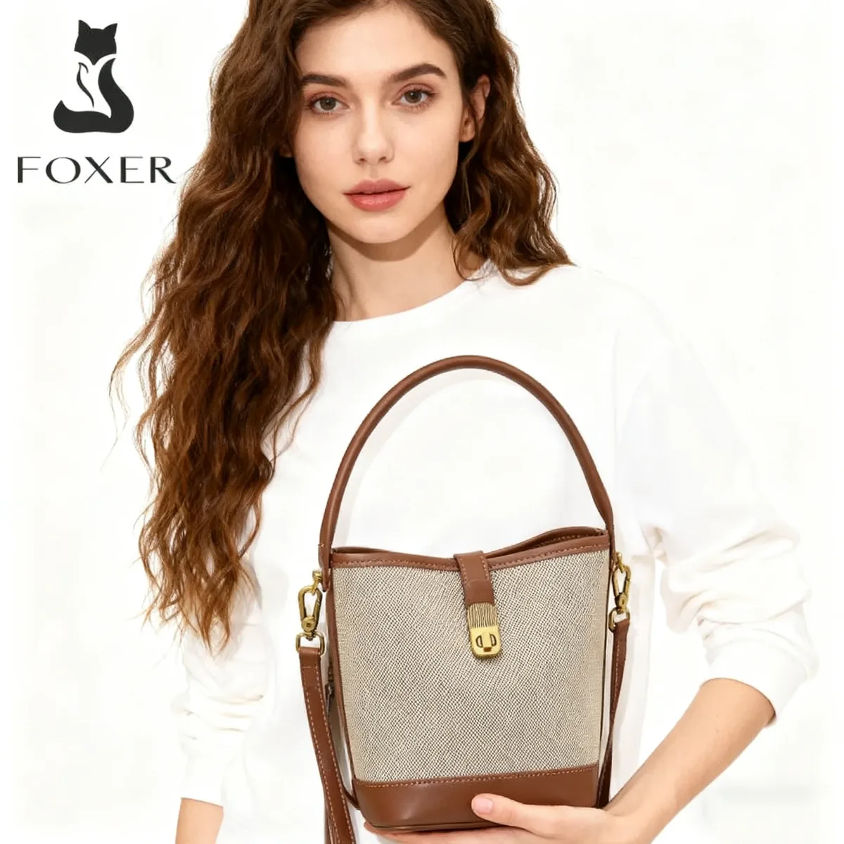foxer 2026 nouveau sac à main femme en cuir pvc, sac seau élégant, sac à bandoulière tendance, luxe léger, meilleur cadeau pour épouse, amante