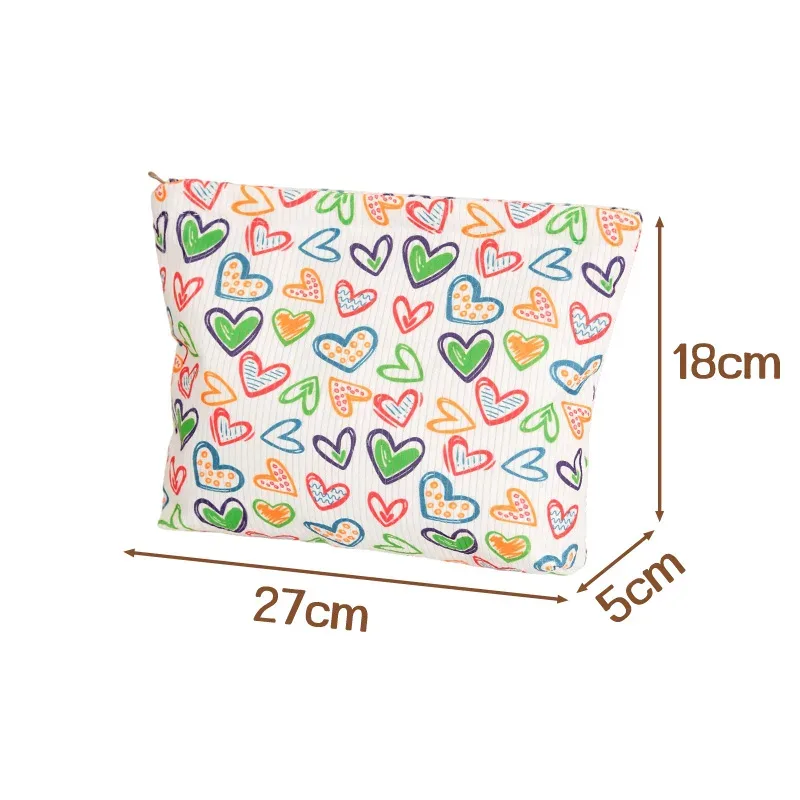 pochette de maquillage en velours côtelé à motif cœur, légère, avec fermeture éclair, multifonctionnelle, pour accessoires de toilette, sac de rangement