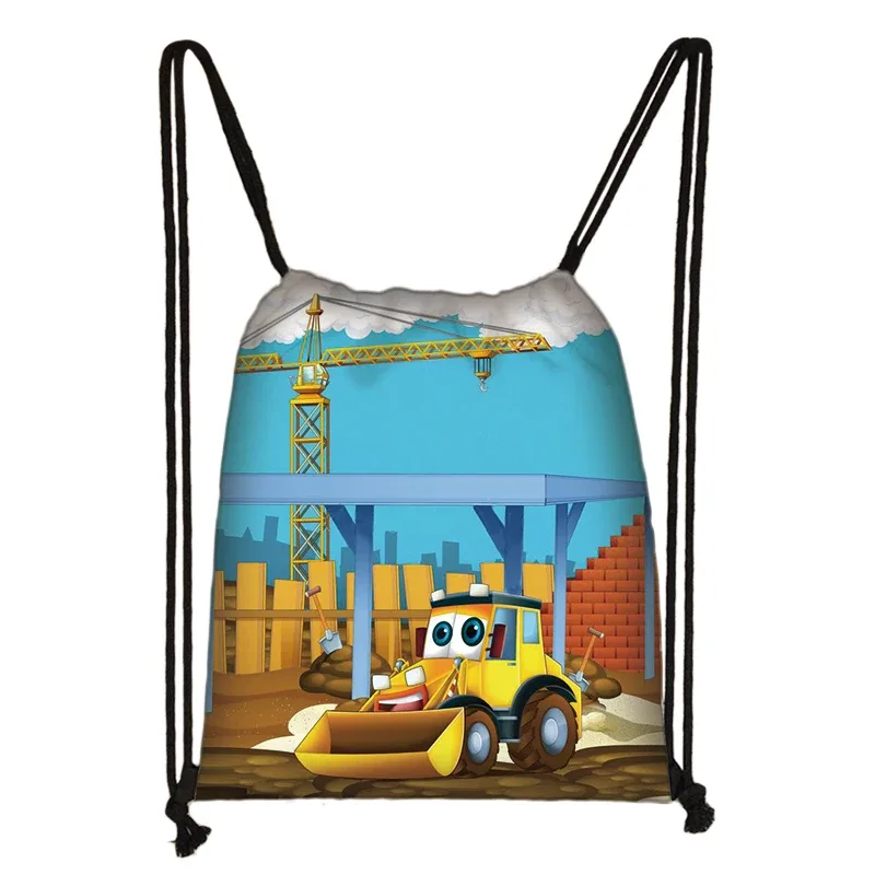 sacs à dos en toile de véhicule d'ingénierie pour adolescents, sac de rangement portable, impression de camion de pompier ebtractor cartoon, proximité wstring