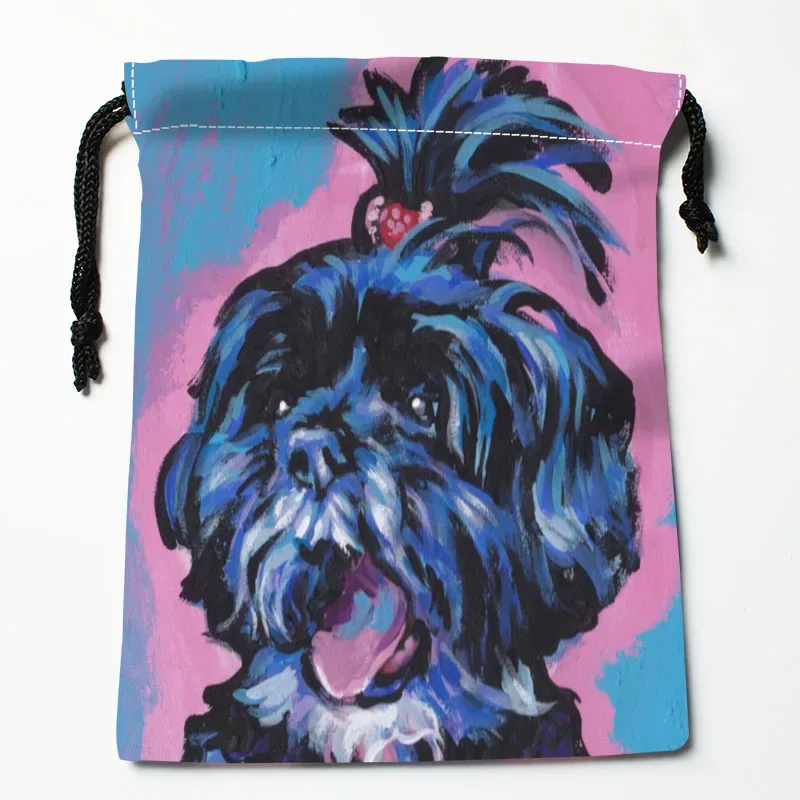 sac à cordon personnalisé pour peinture de chien shih tzu, 18x22cm, petit sac de voyage en tissu pour femmes, pochette cadeau de noël