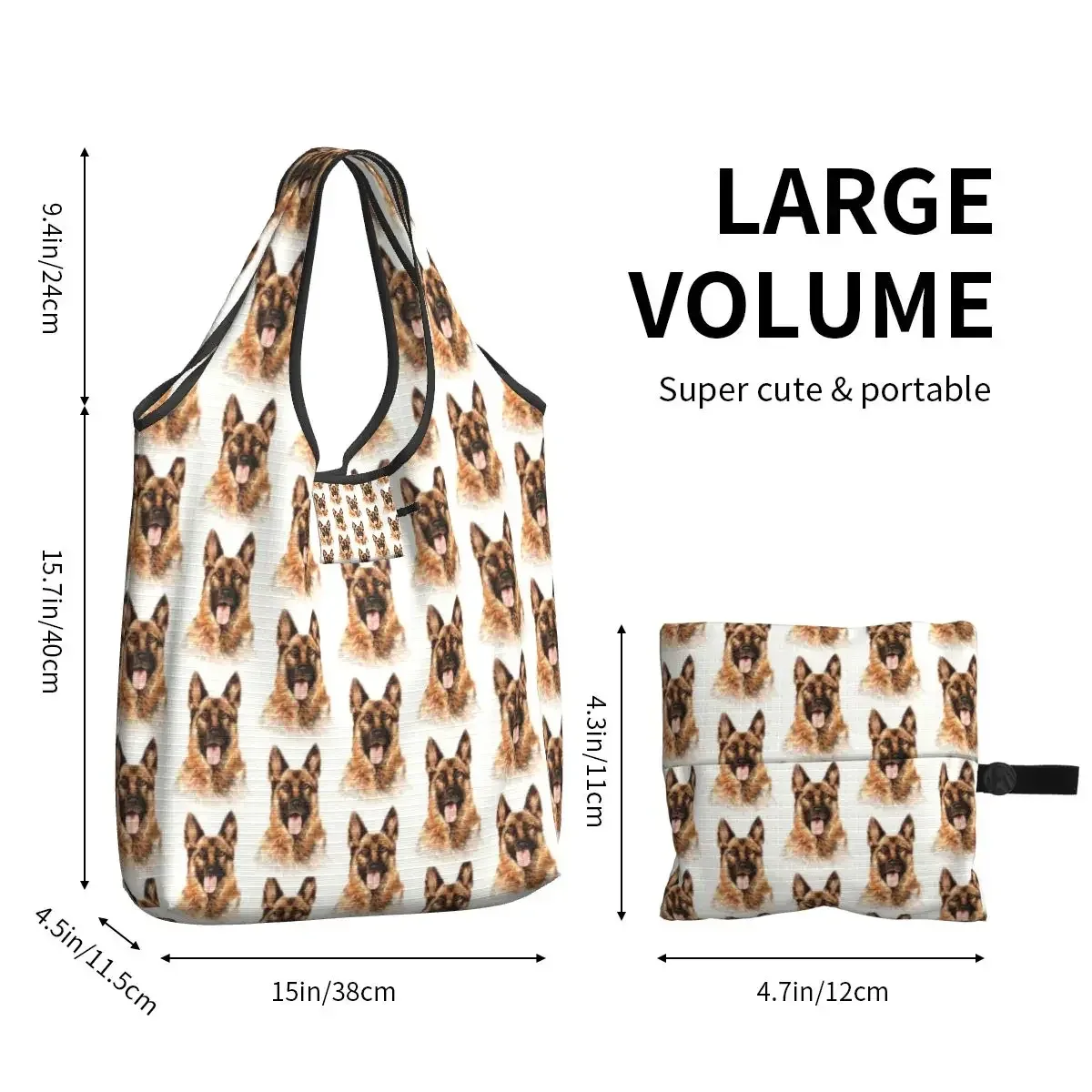 sac fourre-tout réutilisable pour femmes, sacs de courses d'épicerie portables, troupeau de contribuables allemands, sac à provisions pour amoureux des chiens, loup alsacien
