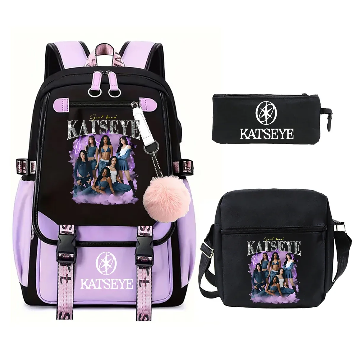 ensemble de 3 sacs à dos kpop katseye, sac à bandoulière, trousse à crayons, grande capacité, sac d'école pour étudiante, adolescente, sac de voyage tendance