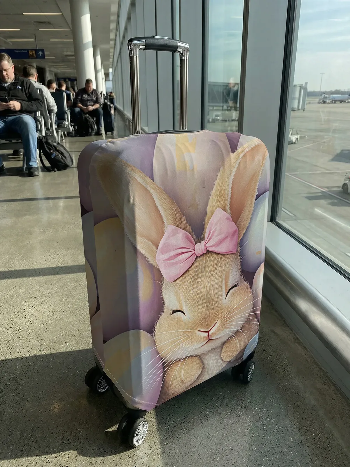 housse de bagage rose avec nœud et motif lapin, compatible avec les valises de 18 à 32 pouces, protège-poignée de valise, accessoires de voyage