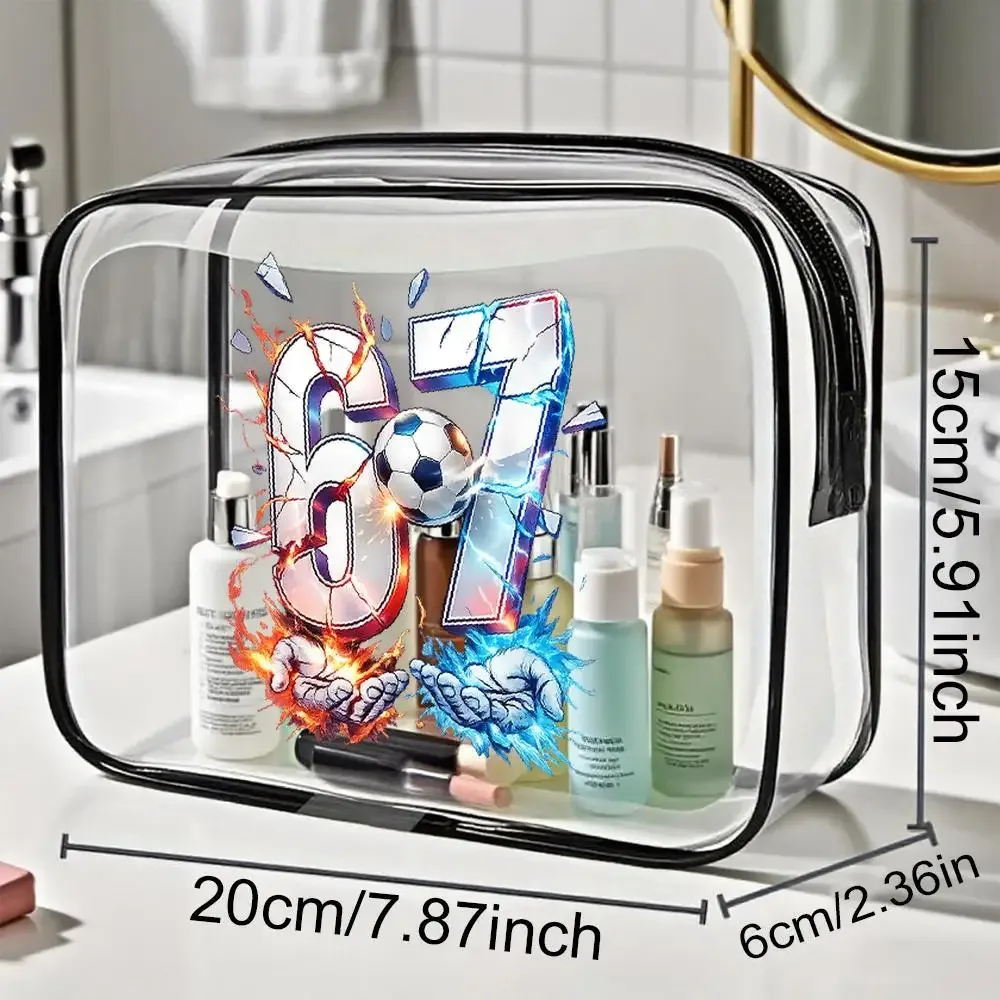 sac cosmétique à fermeture éclair en pvc transparent sur le thème du football, adapté aux passionnés de football, aux amateurs de sport, trousse de toilette de voyage portable, étanche