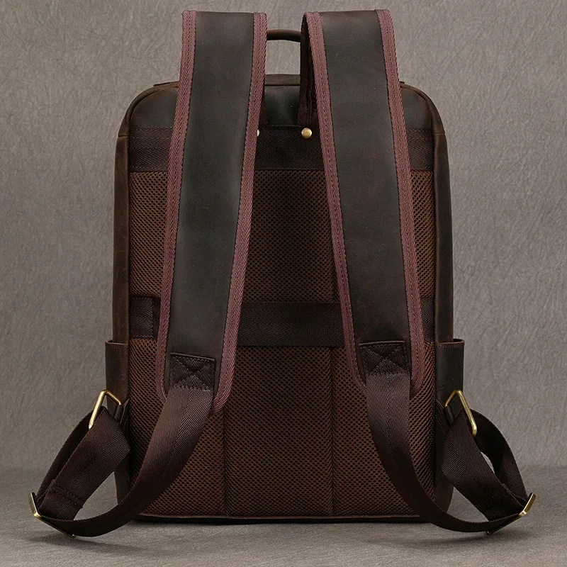 sac dos cuir vache marron vintage robuste bandoulière amovible poches zippees polyester 20 35 litres voyage école affaires