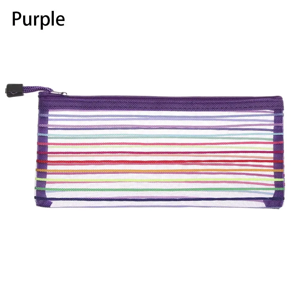 pochette rangement crayons polyester transparent rayures arc ciel fermeture glissière voyage cosmétiques stylos maquillage