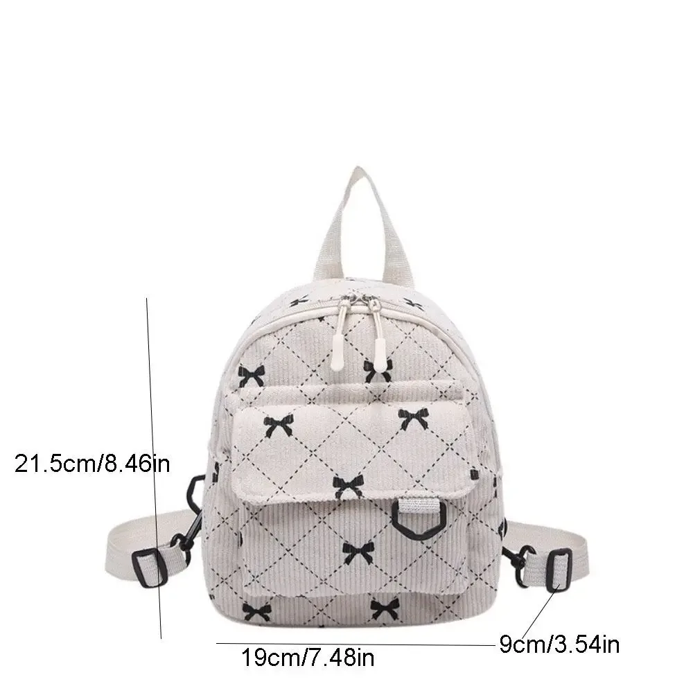 mini sac à dos en velours côtelé avec nœud imprimé, sac à bandoulière léger, style coréen, sac à dos à plusieurs nœuds pour adolescentes