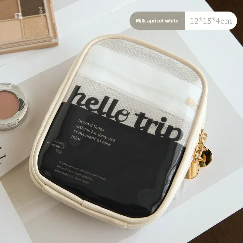 mini sac de rangement de maquillage de voyage transparent, petit sac de maquillage preppy mignon, fermeture éclair cosmétique, rangement de toilette, pochette pour pièces de monnaie pour femmes