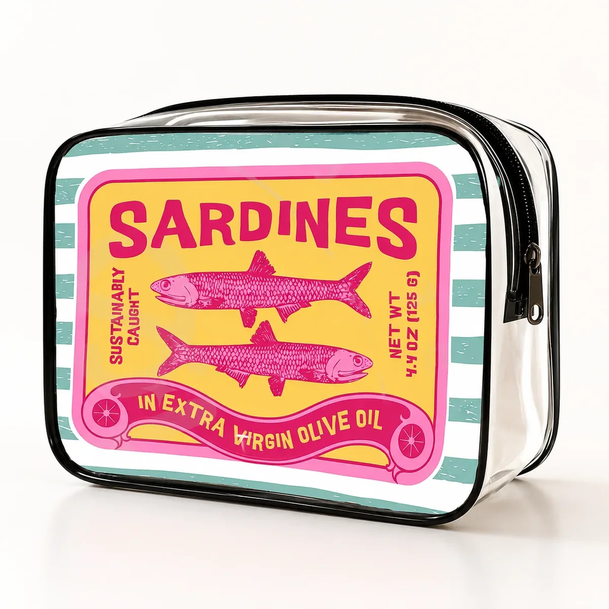 sac cosmétique transparent en pvc, trousse de toilette imperméable, imprimé sardines, organisateur de maquillage de voyage, pochette cosmétique, sac de rangement pour produits de beauté pour femmes