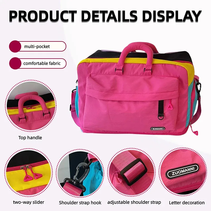 sac de voyage tendance couleur dopamine, sac de sport avec compartiment à chaussures, idéal pour le yoga, les courts séjours, la salle de sport, les escapades de week-end