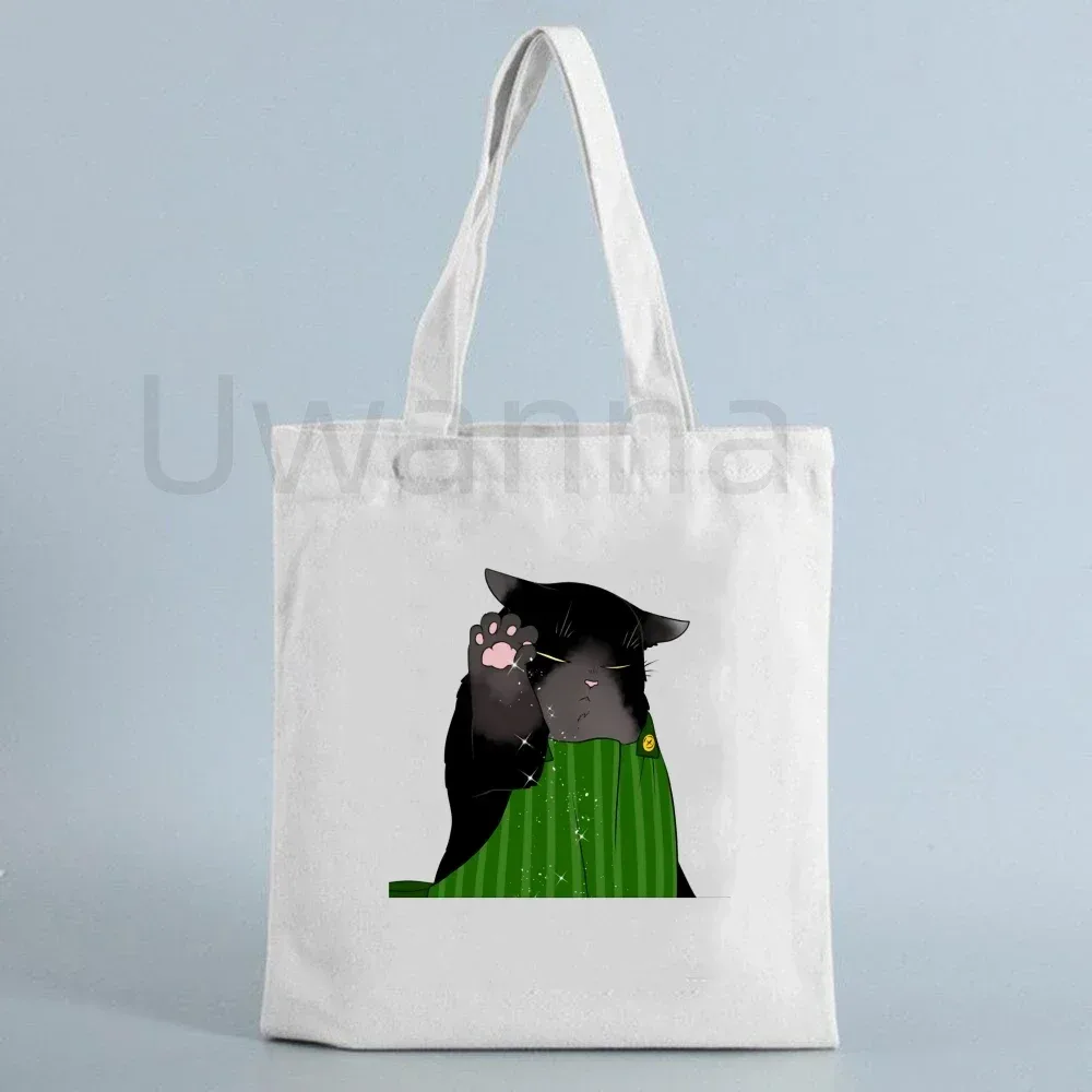 sac à bandoulière en toile de dessin animé, fourre-tout big cat yukichi, le chat masterful est déprimé à nouveau aujourd'hui, sacs de courses, sacs à main d'épicerie