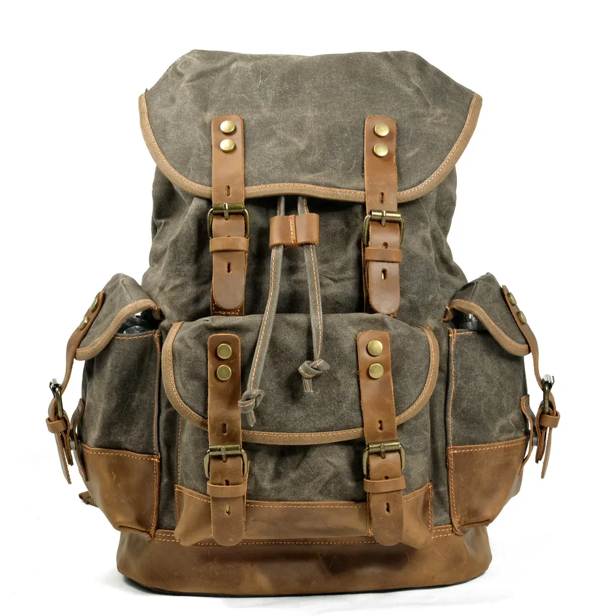 sac à bandoulière rétro décontracté pour étudiants, sac d'école de grande capacité, sac à dos de voyage en toile cousue en cuir, sac à dos de randonnée