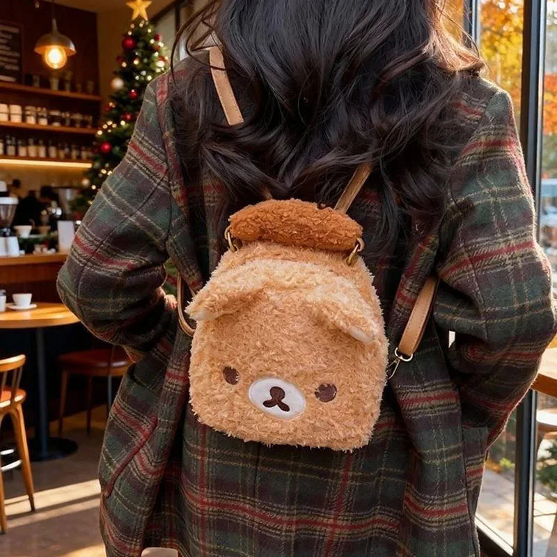sac à dos en peluche rilak-kuma mignon, grand sac d'école à grande capacité pour femmes et filles, idéal pour le shopping et les voyages.