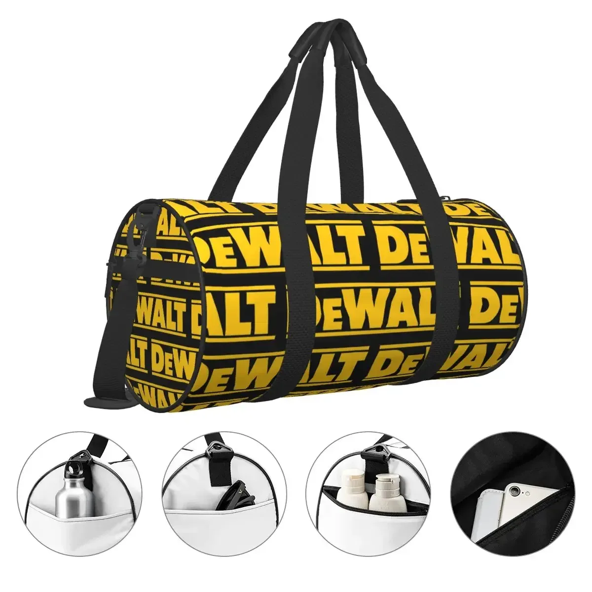 sac voyage polychonne polyester noir motif dewalt poignée amovible bandoulière ajustable grande capacite sport week end